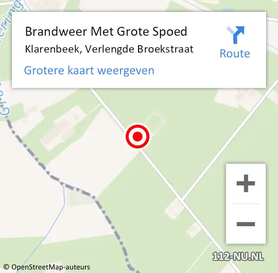 Locatie op kaart van de 112 melding: Brandweer Met Grote Spoed Naar Klarenbeek, Verlengde Broekstraat op 18 augustus 2024 19:32