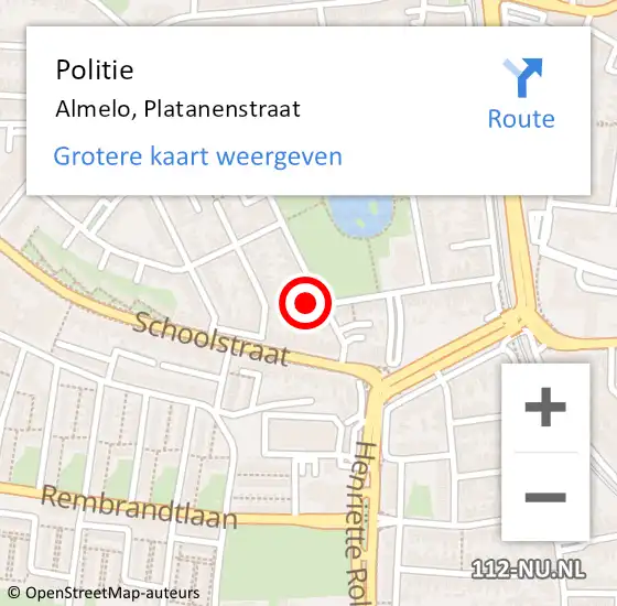 Locatie op kaart van de 112 melding: Politie Almelo, Platanenstraat op 18 augustus 2024 19:35