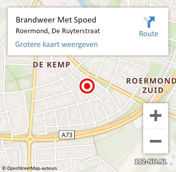 Locatie op kaart van de 112 melding: Brandweer Met Spoed Naar Roermond, De Ruyterstraat op 18 augustus 2024 19:39