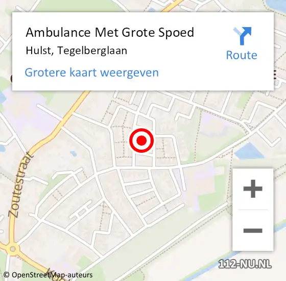 Locatie op kaart van de 112 melding: Ambulance Met Grote Spoed Naar Hulst, Tegelberglaan op 16 oktober 2014 18:28