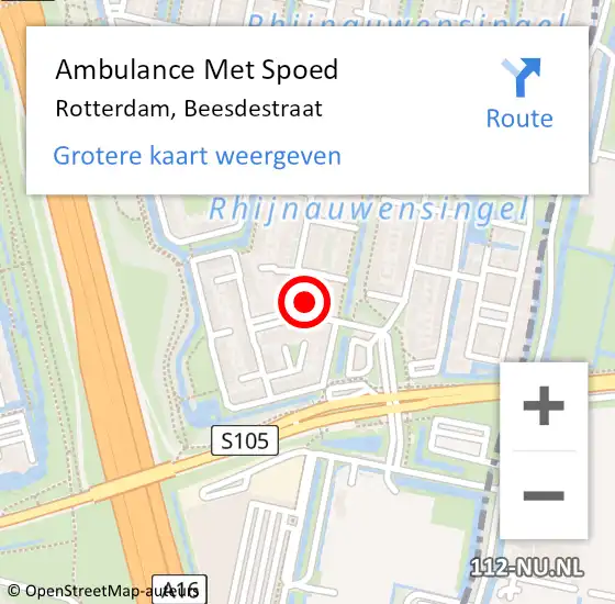 Locatie op kaart van de 112 melding: Ambulance Met Spoed Naar Rotterdam, Beesdestraat op 18 augustus 2024 20:06