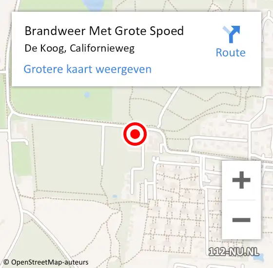 Locatie op kaart van de 112 melding: Brandweer Met Grote Spoed Naar De Koog, Californieweg op 16 oktober 2014 18:30