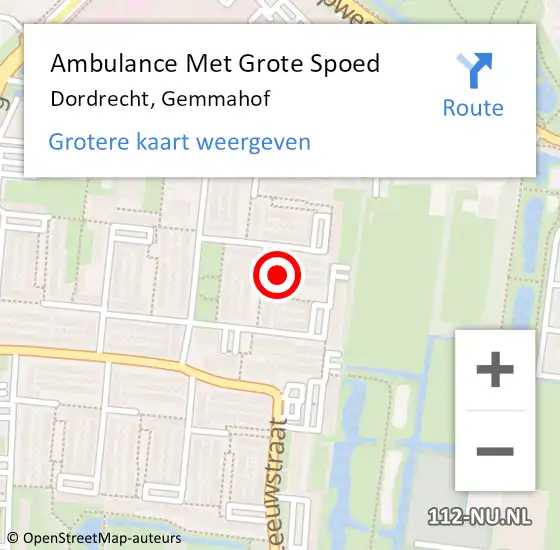 Locatie op kaart van de 112 melding: Ambulance Met Grote Spoed Naar Dordrecht, Gemmahof op 18 augustus 2024 20:31