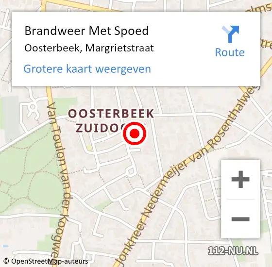 Locatie op kaart van de 112 melding: Brandweer Met Spoed Naar Oosterbeek, Margrietstraat op 18 augustus 2024 20:45