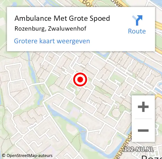 Locatie op kaart van de 112 melding: Ambulance Met Grote Spoed Naar Rozenburg, Zwaluwenhof op 18 augustus 2024 20:59