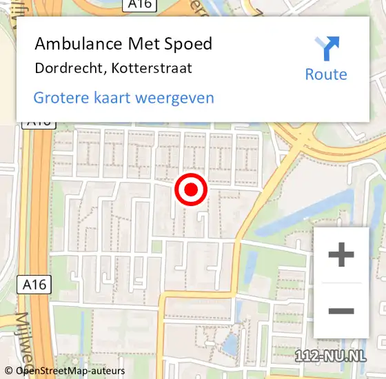 Locatie op kaart van de 112 melding: Ambulance Met Spoed Naar Dordrecht, Kotterstraat op 18 augustus 2024 21:18