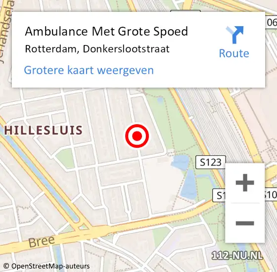 Locatie op kaart van de 112 melding: Ambulance Met Grote Spoed Naar Rotterdam, Donkerslootstraat op 18 augustus 2024 22:19