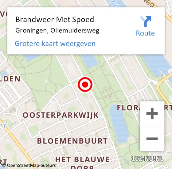 Locatie op kaart van de 112 melding: Brandweer Met Spoed Naar Groningen, Oliemuldersweg op 18 augustus 2024 22:40