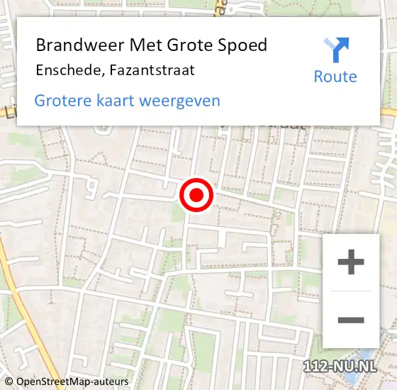 Locatie op kaart van de 112 melding: Brandweer Met Grote Spoed Naar Enschede, Fazantstraat op 18 augustus 2024 23:23