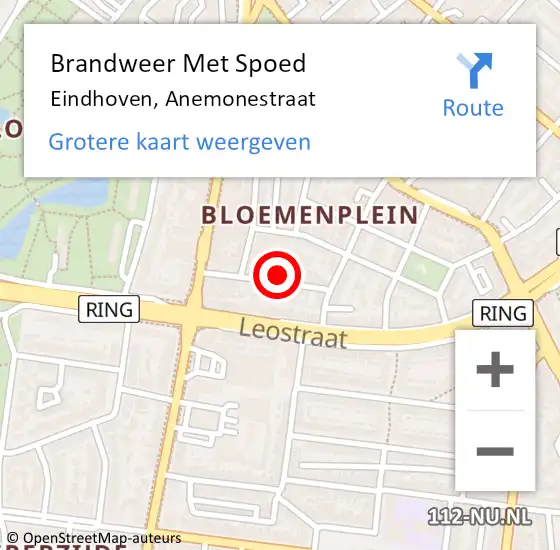 Locatie op kaart van de 112 melding: Brandweer Met Spoed Naar Eindhoven, Anemonestraat op 18 augustus 2024 23:30