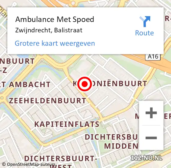 Locatie op kaart van de 112 melding: Ambulance Met Spoed Naar Zwijndrecht, Balistraat op 18 augustus 2024 23:33