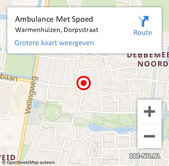 Locatie op kaart van de 112 melding: Ambulance Met Spoed Naar Warmenhuizen, Dorpsstraat op 19 augustus 2024 00:21