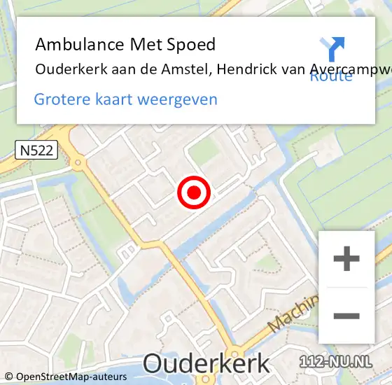 Locatie op kaart van de 112 melding: Ambulance Met Spoed Naar Ouderkerk aan de Amstel, Hendrick van Avercampweg op 19 augustus 2024 03:20