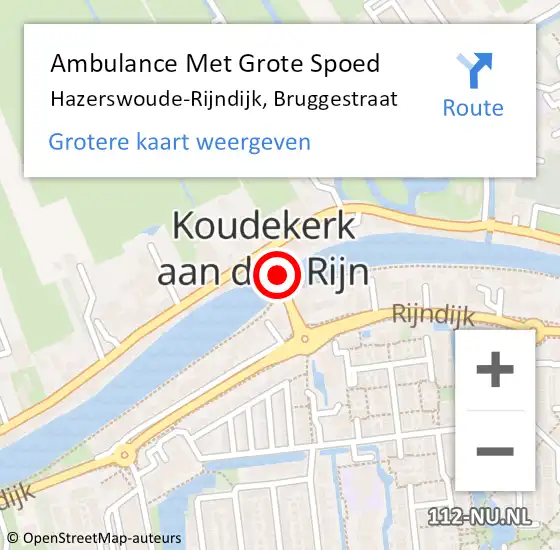 Locatie op kaart van de 112 melding: Ambulance Met Grote Spoed Naar Hazerswoude-Rijndijk, Bruggestraat op 19 augustus 2024 04:16