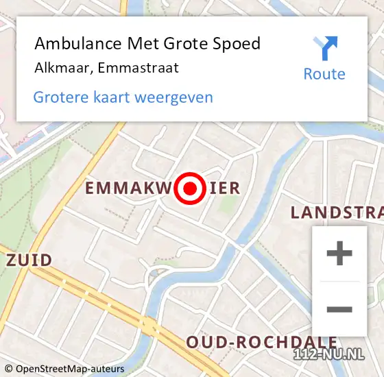 Locatie op kaart van de 112 melding: Ambulance Met Grote Spoed Naar Alkmaar, Emmastraat op 19 augustus 2024 04:42