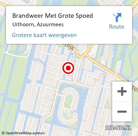 Locatie op kaart van de 112 melding: Brandweer Met Grote Spoed Naar Uithoorn, Azuurmees op 19 augustus 2024 07:17