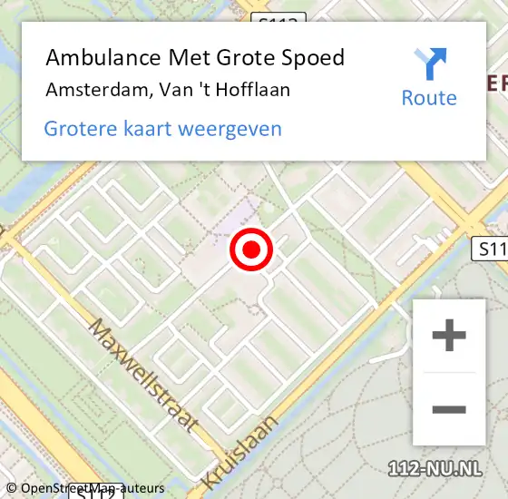 Locatie op kaart van de 112 melding: Ambulance Met Grote Spoed Naar Amsterdam, Van 't Hofflaan op 19 augustus 2024 08:36