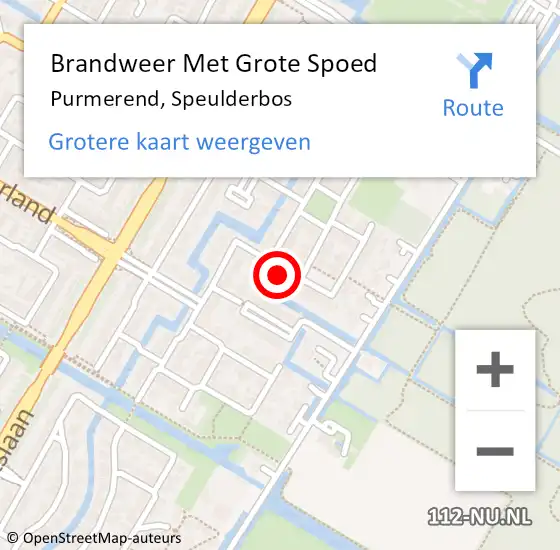 Locatie op kaart van de 112 melding: Brandweer Met Grote Spoed Naar Purmerend, Speulderbos op 19 augustus 2024 09:24