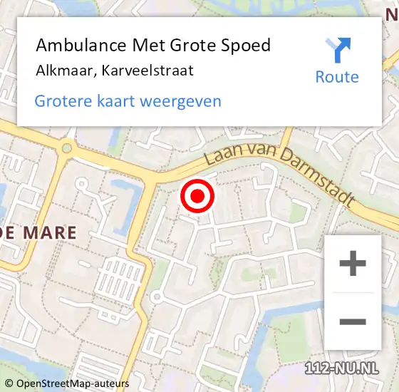 Locatie op kaart van de 112 melding: Ambulance Met Grote Spoed Naar Alkmaar, Karveelstraat op 19 augustus 2024 09:30