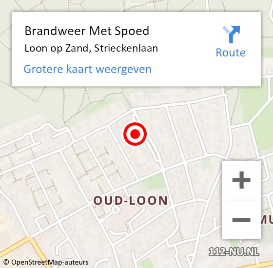 Locatie op kaart van de 112 melding: Brandweer Met Spoed Naar Loon op Zand, Strieckenlaan op 19 augustus 2024 09:34