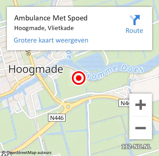 Locatie op kaart van de 112 melding: Ambulance Met Spoed Naar Hoogmade, Vlietkade op 19 augustus 2024 10:00