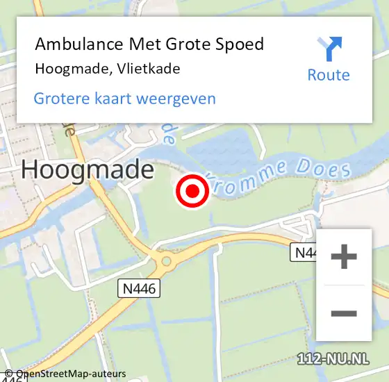 Locatie op kaart van de 112 melding: Ambulance Met Grote Spoed Naar Hoogmade, Vlietkade op 19 augustus 2024 10:06