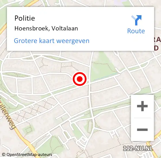 Locatie op kaart van de 112 melding: Politie Hoensbroek, Voltalaan op 19 augustus 2024 10:07