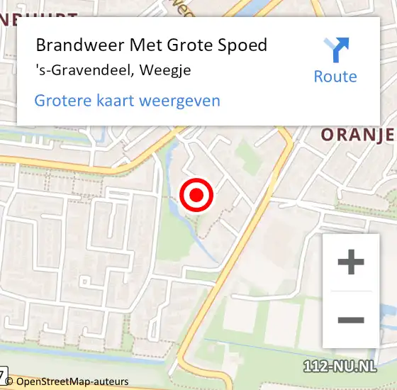 Locatie op kaart van de 112 melding: Brandweer Met Grote Spoed Naar 's-Gravendeel, Weegje op 19 augustus 2024 10:15