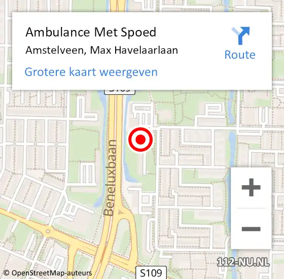 Locatie op kaart van de 112 melding: Ambulance Met Spoed Naar Amstelveen, Max Havelaarlaan op 19 augustus 2024 10:15