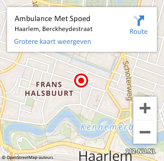 Locatie op kaart van de 112 melding: Ambulance Met Spoed Naar Haarlem, Berckheydestraat op 19 augustus 2024 10:34