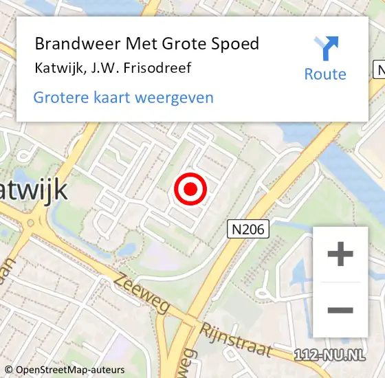 Locatie op kaart van de 112 melding: Brandweer Met Grote Spoed Naar Katwijk, J.W. Frisodreef op 19 augustus 2024 10:37