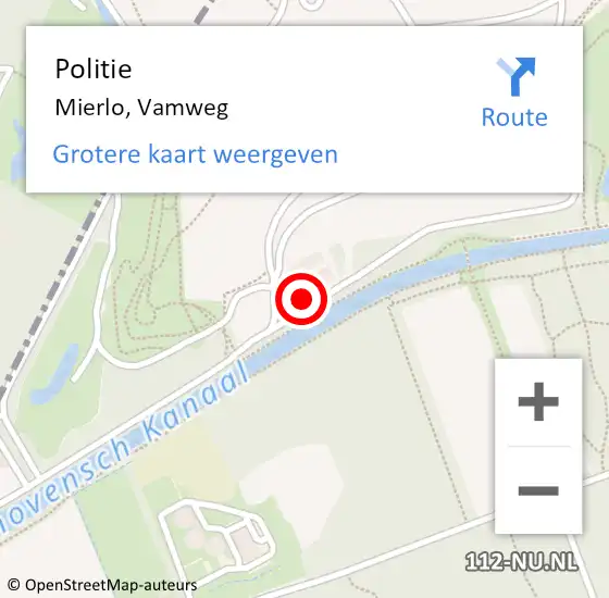 Locatie op kaart van de 112 melding: Politie Mierlo, Vamweg op 19 augustus 2024 10:46