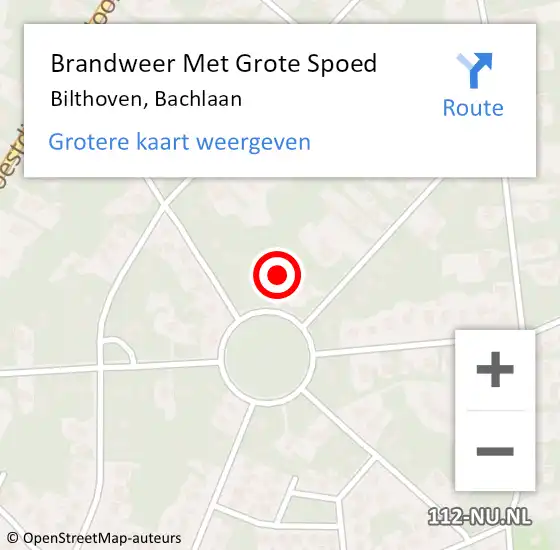 Locatie op kaart van de 112 melding: Brandweer Met Grote Spoed Naar Bilthoven, Bachlaan op 19 augustus 2024 10:48