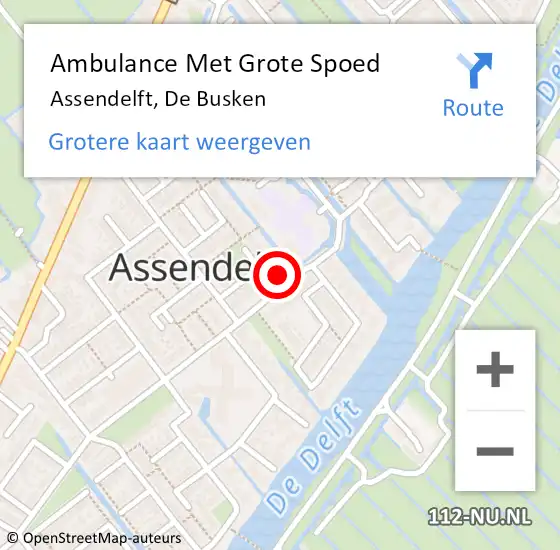 Locatie op kaart van de 112 melding: Ambulance Met Grote Spoed Naar Assendelft, De Busken op 19 augustus 2024 11:24