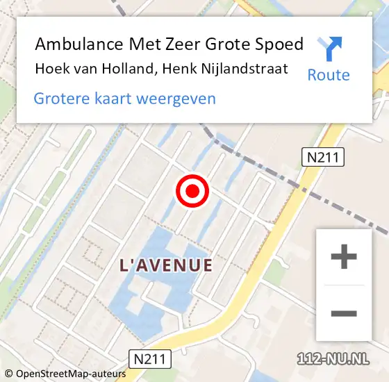 Locatie op kaart van de 112 melding: Ambulance Met Zeer Grote Spoed Naar Hoek van Holland, Henk Nijlandstraat op 19 augustus 2024 12:04