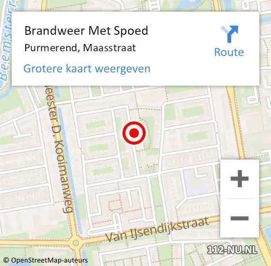 Locatie op kaart van de 112 melding: Brandweer Met Spoed Naar Purmerend, Maasstraat op 19 augustus 2024 12:17