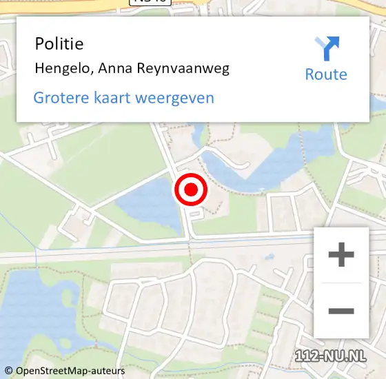 Locatie op kaart van de 112 melding: Politie Hengelo, Anna Reynvaanweg op 19 augustus 2024 12:24