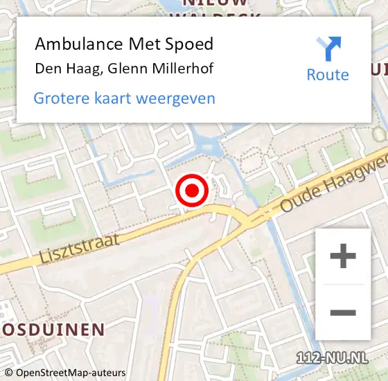 Locatie op kaart van de 112 melding: Ambulance Met Spoed Naar Den Haag, Glenn Millerhof op 19 augustus 2024 12:24