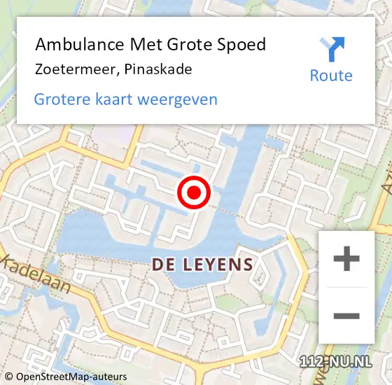 Locatie op kaart van de 112 melding: Ambulance Met Grote Spoed Naar Zoetermeer, Pinaskade op 19 augustus 2024 12:56