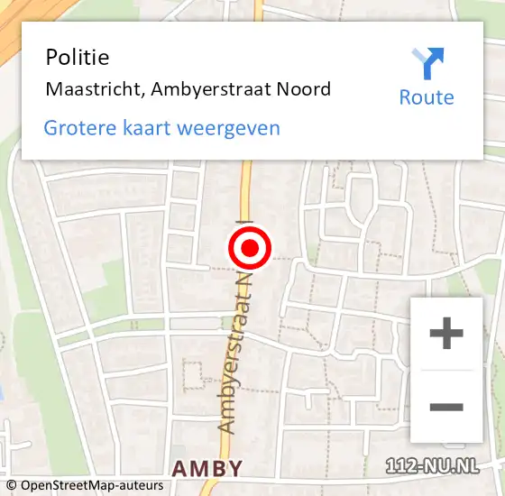 Locatie op kaart van de 112 melding: Politie Maastricht, Ambyerstraat Noord op 19 augustus 2024 13:00