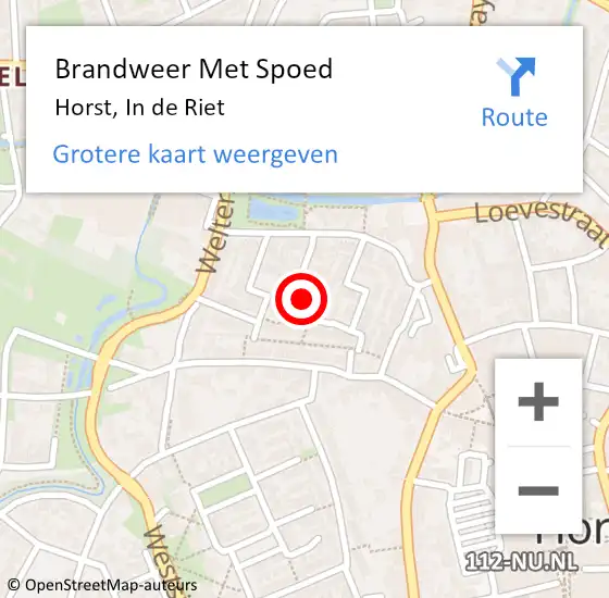 Locatie op kaart van de 112 melding: Brandweer Met Spoed Naar Horst, In de Riet op 19 augustus 2024 13:11