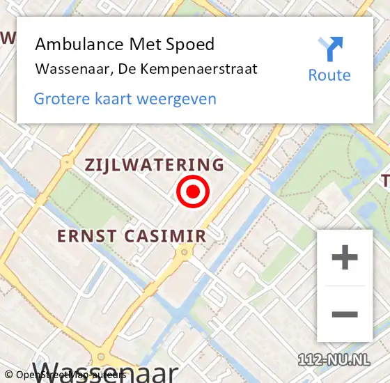 Locatie op kaart van de 112 melding: Ambulance Met Spoed Naar Wassenaar, De Kempenaerstraat op 19 augustus 2024 13:22