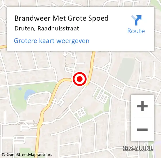 Locatie op kaart van de 112 melding: Brandweer Met Grote Spoed Naar Druten, Raadhuisstraat op 19 augustus 2024 13:35