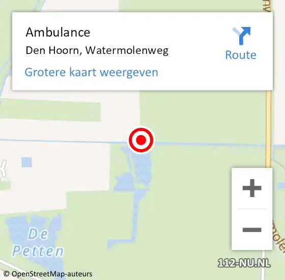 Locatie op kaart van de 112 melding: Ambulance Den Hoorn, Watermolenweg op 19 augustus 2024 13:36