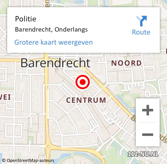 Locatie op kaart van de 112 melding: Politie Barendrecht, Onderlangs op 19 augustus 2024 13:54