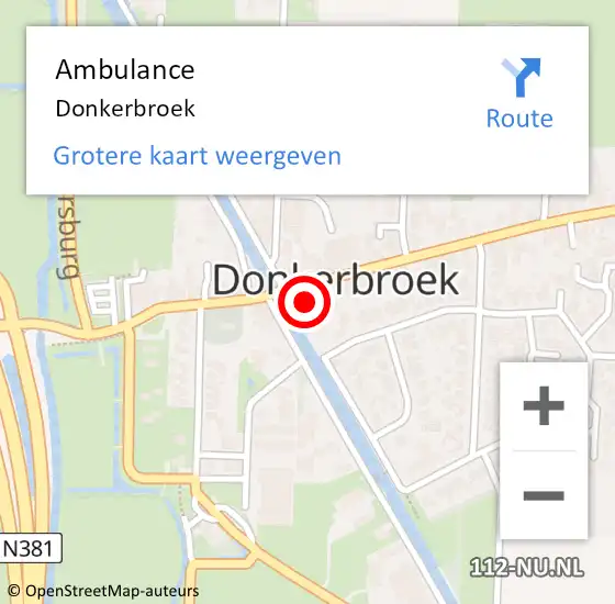 Locatie op kaart van de 112 melding: Ambulance Donkerbroek op 19 augustus 2024 13:58