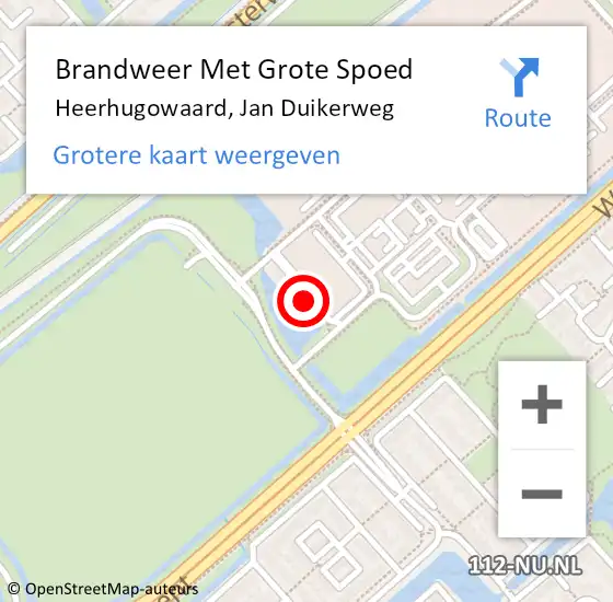 Locatie op kaart van de 112 melding: Brandweer Met Grote Spoed Naar Heerhugowaard, Jan Duikerweg op 19 augustus 2024 14:05