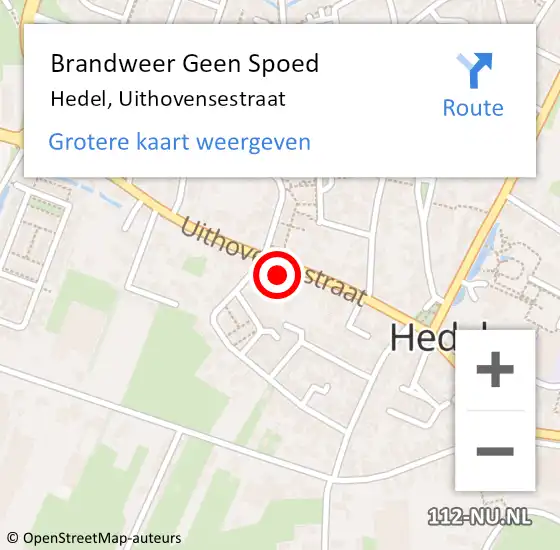 Locatie op kaart van de 112 melding: Brandweer Geen Spoed Naar Hedel, Uithovensestraat op 19 augustus 2024 14:19