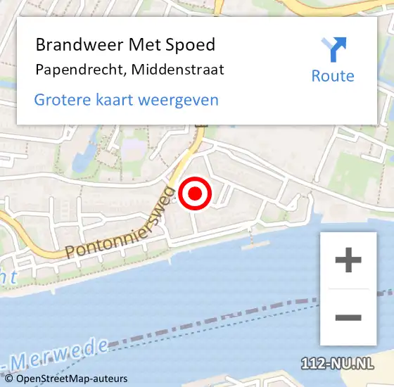 Locatie op kaart van de 112 melding: Brandweer Met Spoed Naar Papendrecht, Middenstraat op 19 augustus 2024 14:36