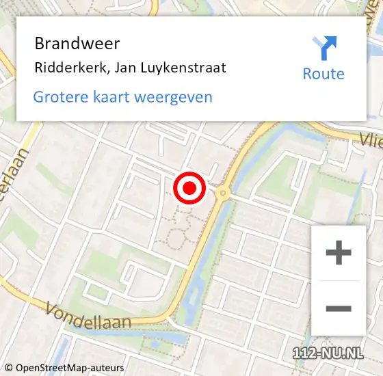 Locatie op kaart van de 112 melding: Brandweer Ridderkerk, Jan Luykenstraat op 19 augustus 2024 14:46